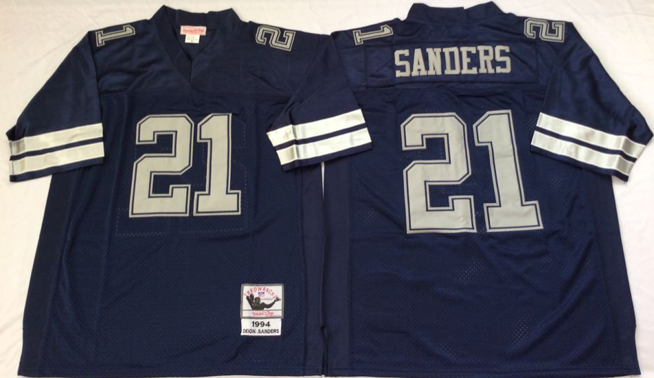 Men NFL Dallas Cowboys #21 Sanders blue Mitchell Ness jerseys->dallas cowboys->NFL Jersey